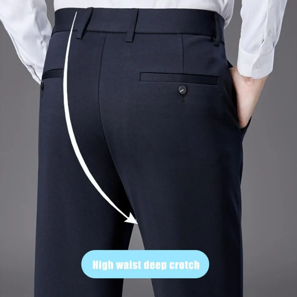 

New Men's Casual Pants Fashion Solid Mid Waist Pencile Pants Business Office Social Trousers Male Slim Daily Wear Pants