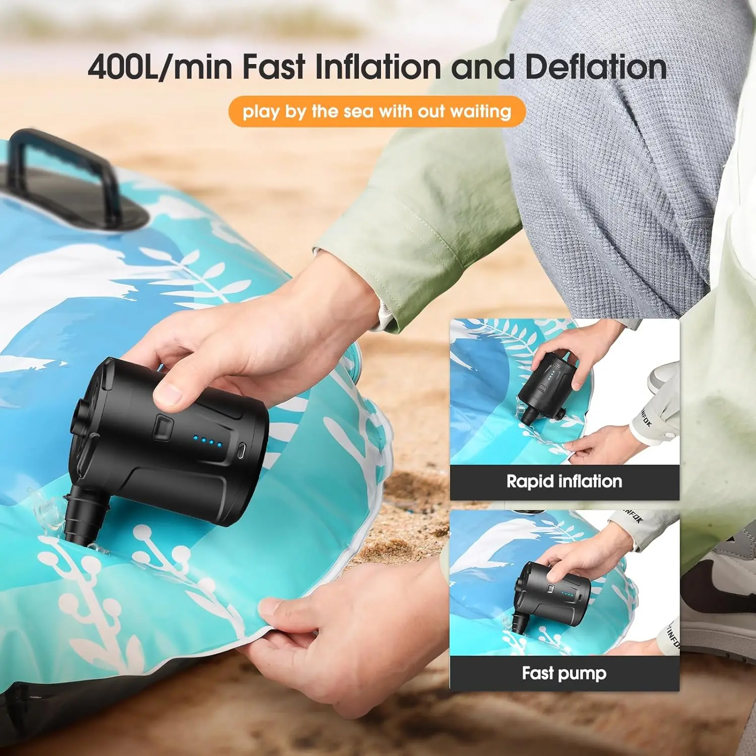 Electric Air Pump Rechargeable Battery Air Pump For Paddling Pool Quick Inflator For Air Mattress Pool Floats Toys Sleeping Pad