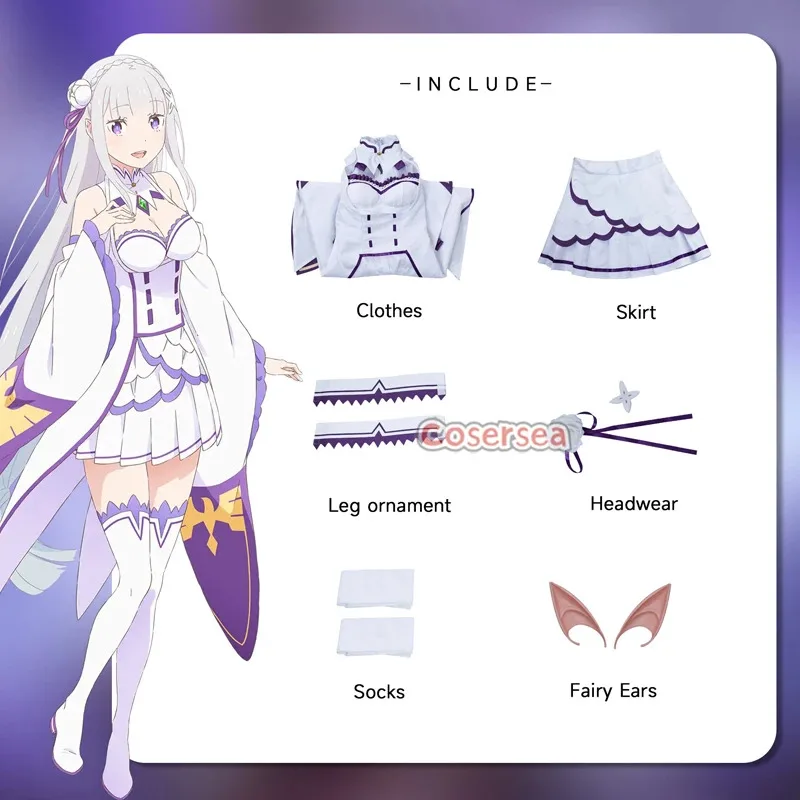 2025 11 Cosersea Cosplay Re:Life in a Different World from Zero Emilia Costume Women Dress Halloween Cos Outfit F