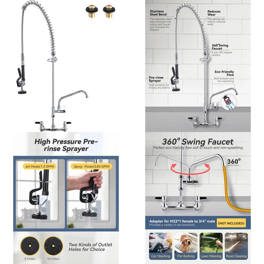 

ARCORA 43-inch High Commercial Wall-Mounted Sink Faucet with Sprayer for 8-inch Center Compartment Sinks