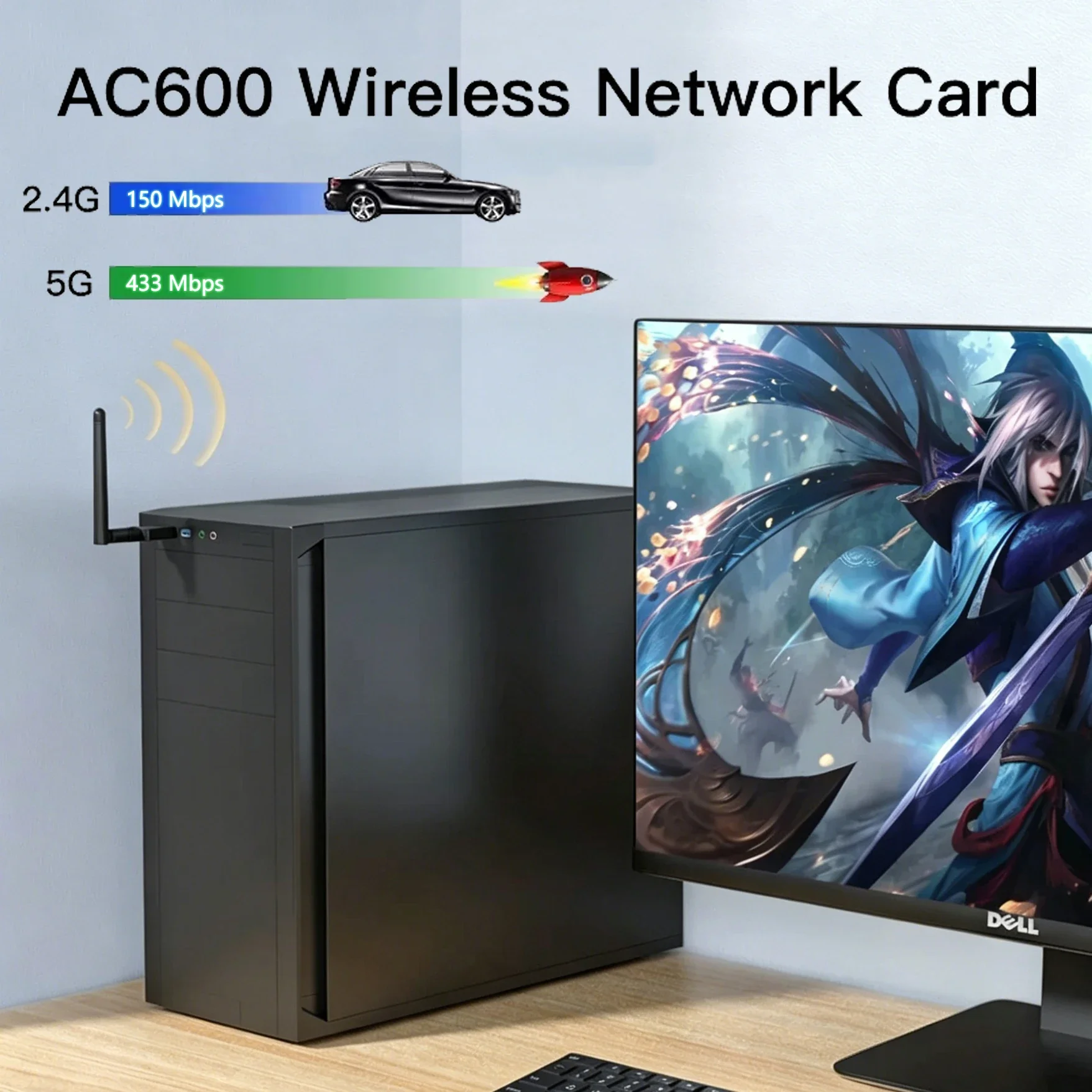 Kebidumei AC600 USB Wifi Adapter Dual Band 2.4G 5G 600Mbps Network Card WiFi Receiver 802.11b/n/g/ac for Computer PC 8811 Chips