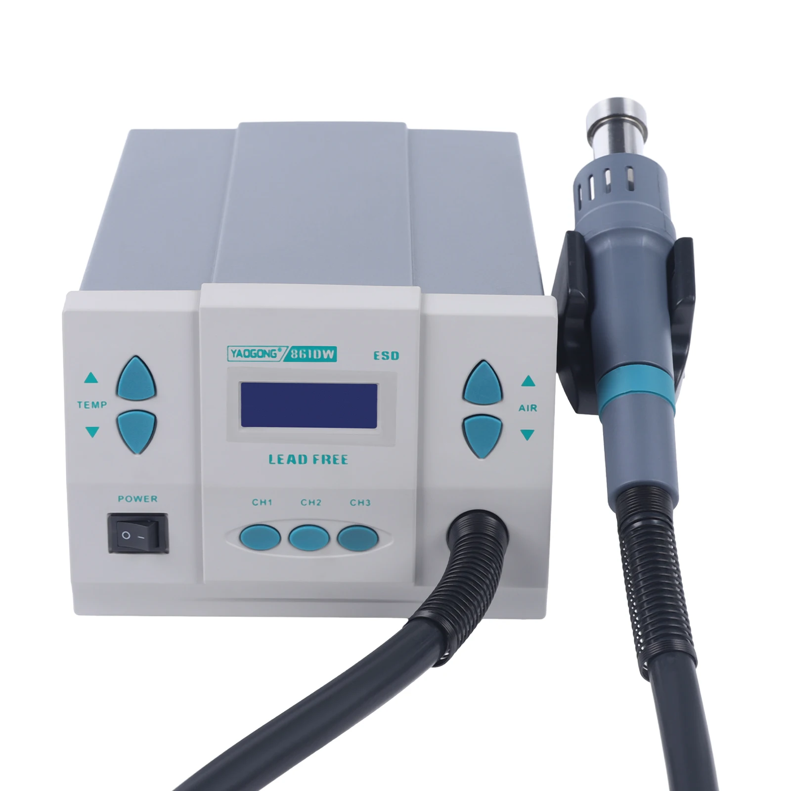 CNCEST Soldering Heat Gun, 1000W Digital Heat Gun Soldering Rework Station AC 110V Large Screen Display 3 Air Nozzles