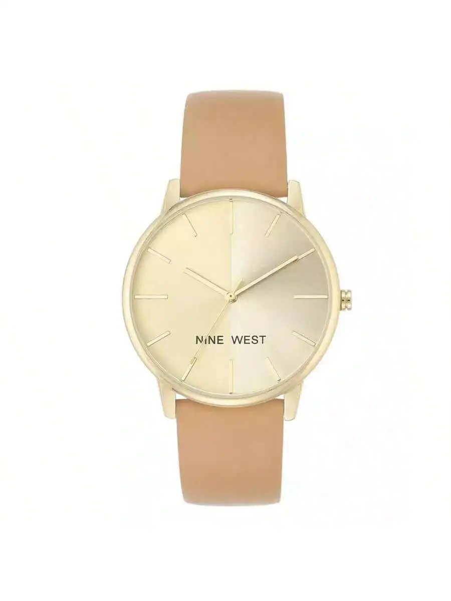 Nine West Women's Quartz Light Brown Faux Leather Band Watch, 40mm
