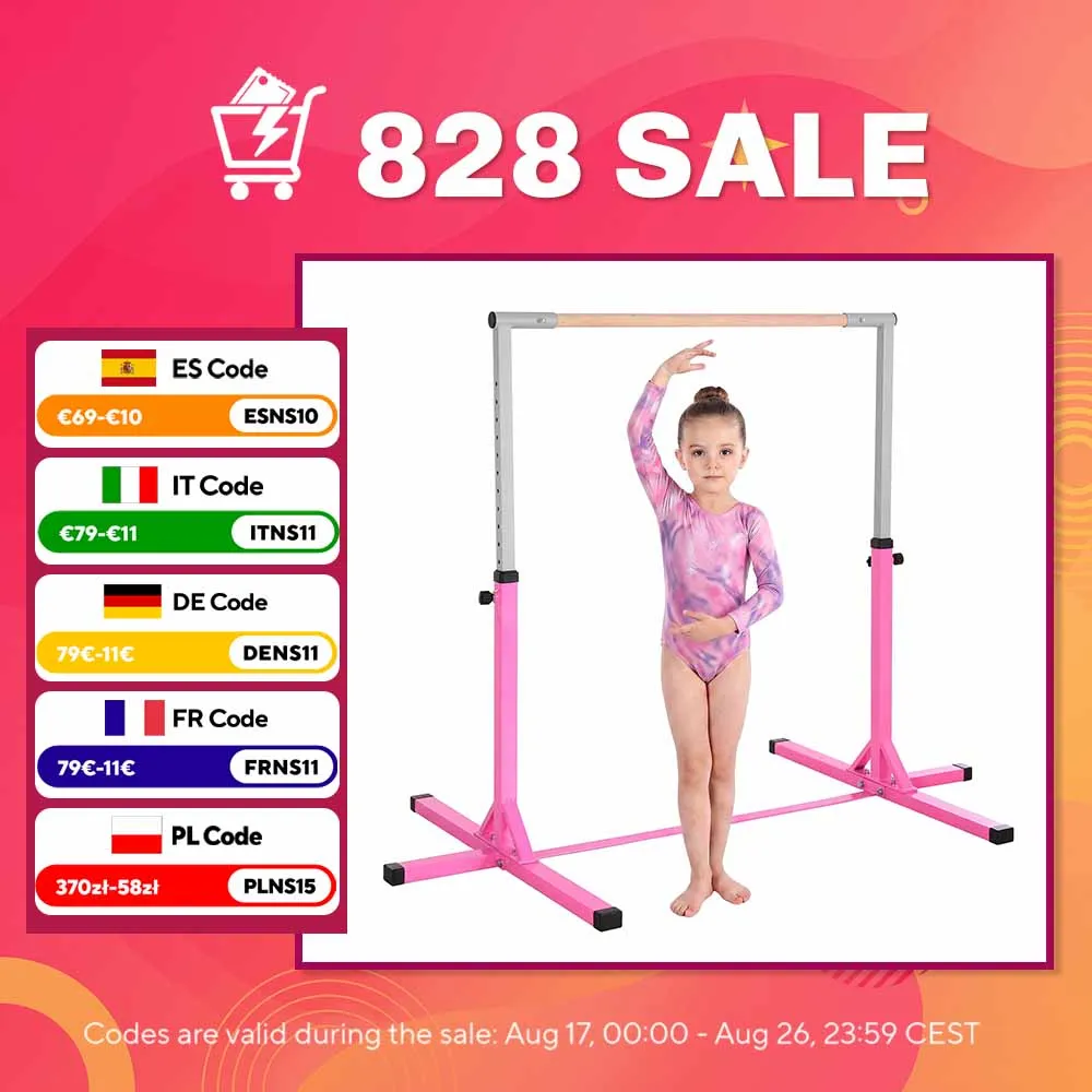Barre de gymnastique Homcom pour enfants +3 ans, barre d'entraînement réglable en hauteur 92-150 cm, charge 75 kg, 194X121X150Cm