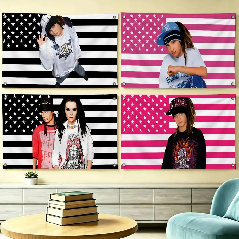 Black American Tom Kaulitz Flags HD Printed Hanging Banner For Yard Camping Indoor Livingroom Wall Home Festival Party Decor