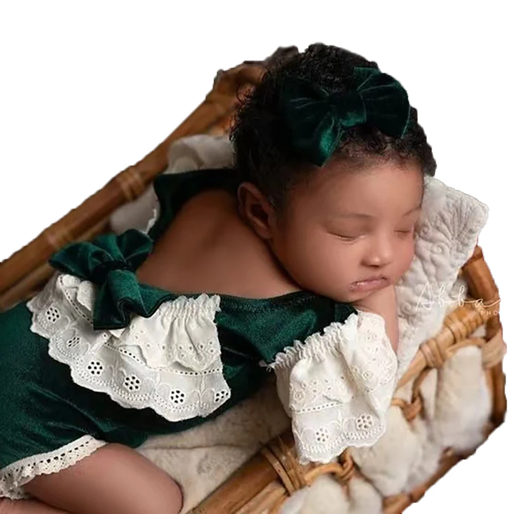 Baby Girl Velvet Newborn Romper Set Christmas Photo Prop Infant Photography Outfit Newborn Photo Shoot Clothes