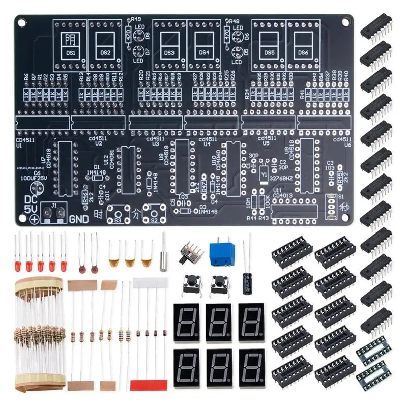 LNHF DC 4.5V-5.5V 6-Digit DIY Electronic Clock Kit Circuit Board For Soldering Practice Learning Crafting Clock Electronics