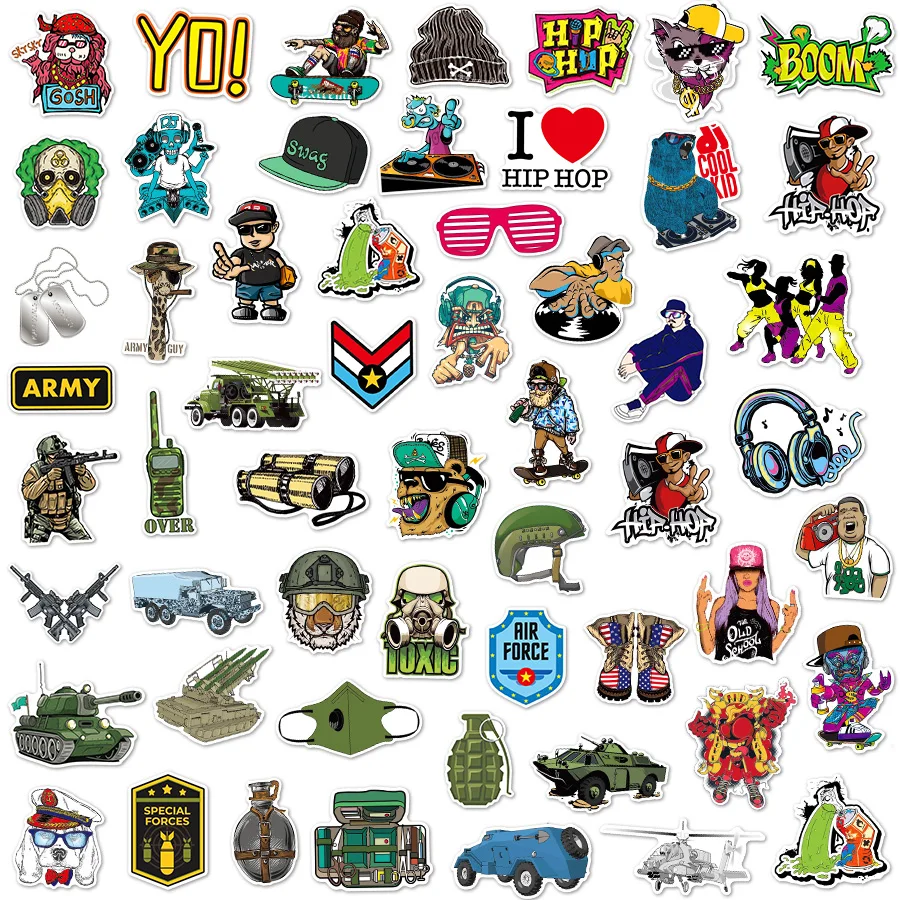 100 Pcs Military Equipment Stickers Hip Hop Waterproof Stickers for Laptop Skateboard Bicycle Luggage Helmet Decal Decoration