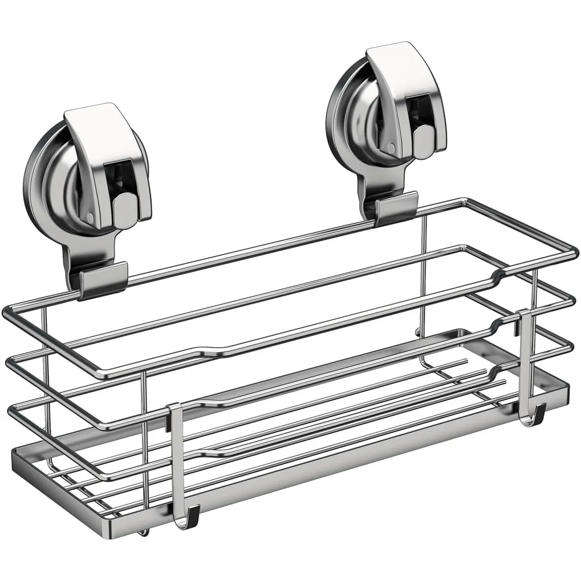 

Suction Cup Shower Caddy, Rust Proof Stainless Steel Shelf with Hooks for Razor and Sponge, Silver