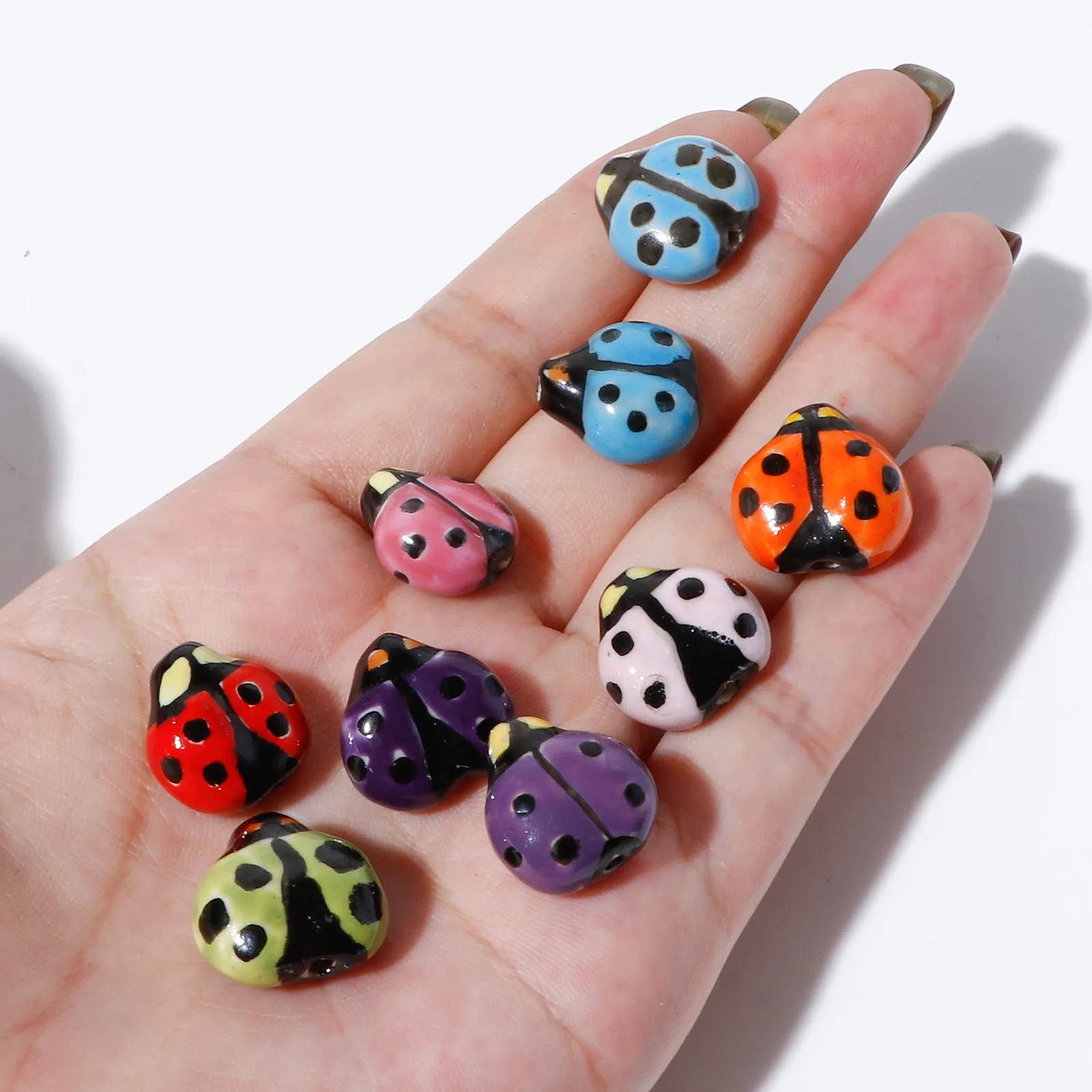2Piece Cartoon Ladybird Shaped Ceramic Beads Hand Painted Animals Ceramic Pendant Porcelain Beads For Jewelry Making  16x16mm image 4