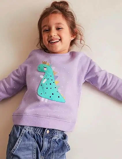 Little Hand Toddler Girl Sweatshirt Cotton Crewneck Clothing Dinosaur Pullover Top for 2‑7Y Everyday Wear School Outdoor Play