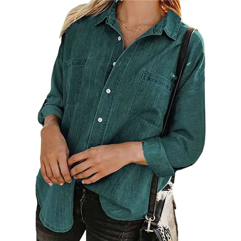 

CYL-Женские рубашки на пуговицах с V-образным вырезом, свободная повседневная рубашка