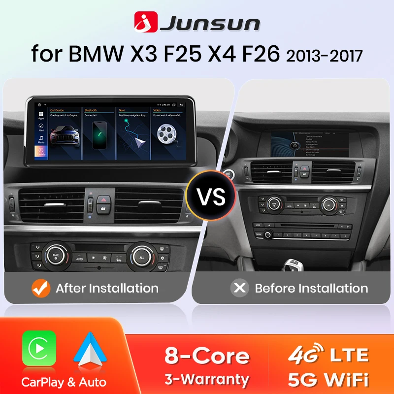 Junsun Auto Radio Drahtlose Carplay Android Auto Multimedia Player Für BMW X3 F25 X4 F26 2010-2017 CIC NBT 4G LTE GPS Navigation