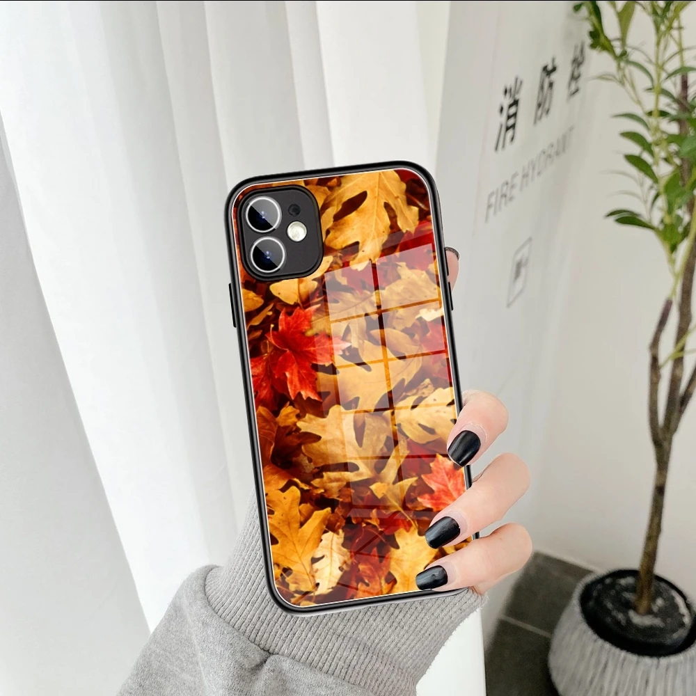 

Autumn leaves Phone Case Tempered Glass FOR IPhone15 14 13 11 12 Pro 8 7 Plus X 13 Pro MAX XR XS MINI Covers