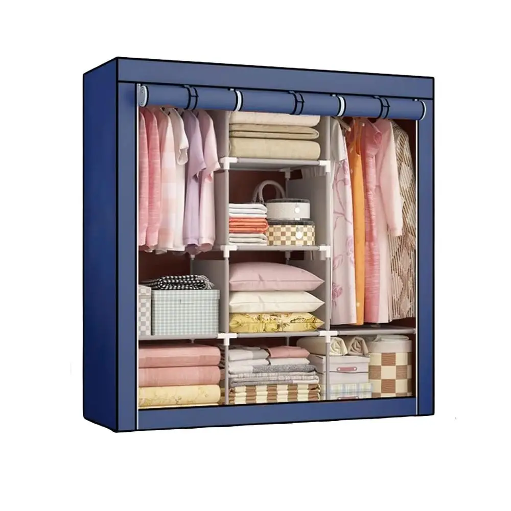 Organizador Armable de Acero Inoxidable, Armario de Almacenamiento para Ropa, Ropero Portátil, Mueble de Tela Impermeable con Cierre