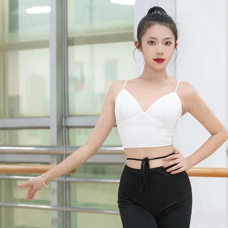 Adult Sexy Sling Latin Dance Costume Female Ballroom Street Dance Wear Backless Cross Suspender 2024 New Tango Dance Tops