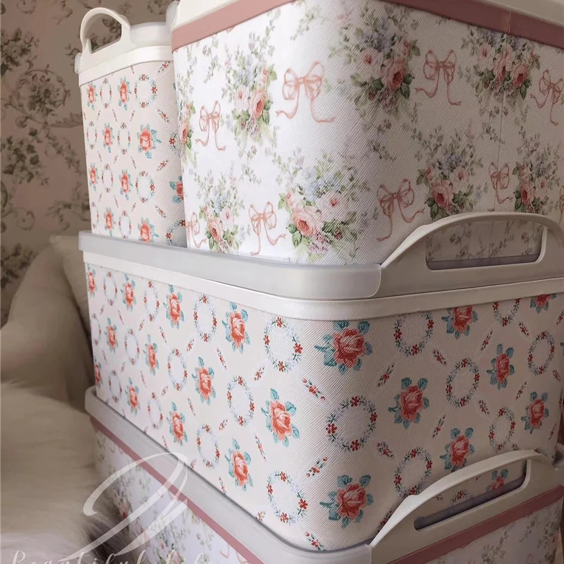 Large Capacity Storage Box Korean Retro Rose Clothes Fit Box Desktop Toy Storage Basket Home Room Storager Organizer With Lid