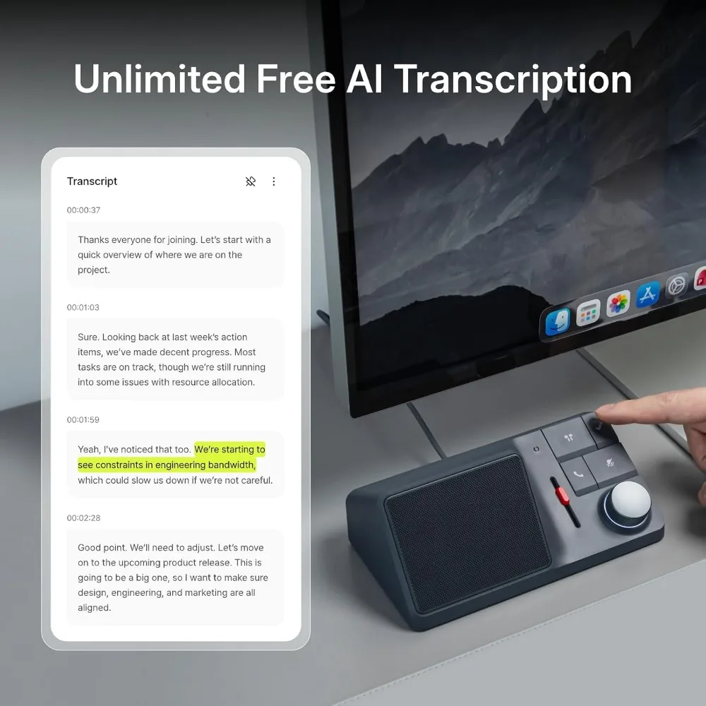 AI Conference Speakerphone with Bluetooth Connectivity, Noise-Canceling Mics, AI Transcription for Home Office Use view 5