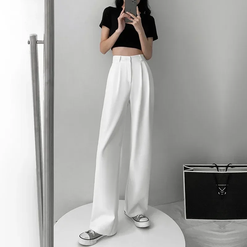 

Casual High Waist Loose Wide Leg Pants for Women Spring Autumn New Female Floor-Length White Suits Pants Ladies Long Trousers