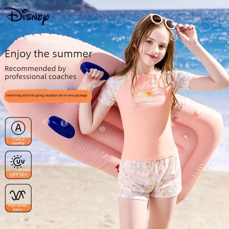 

Детский купальник Disney Tween, двухсекционный профессиональный купальник с защитой от ультрафиолета для девочек, стильный солнцезащитный костюм для тренировок в пляжном бассейне