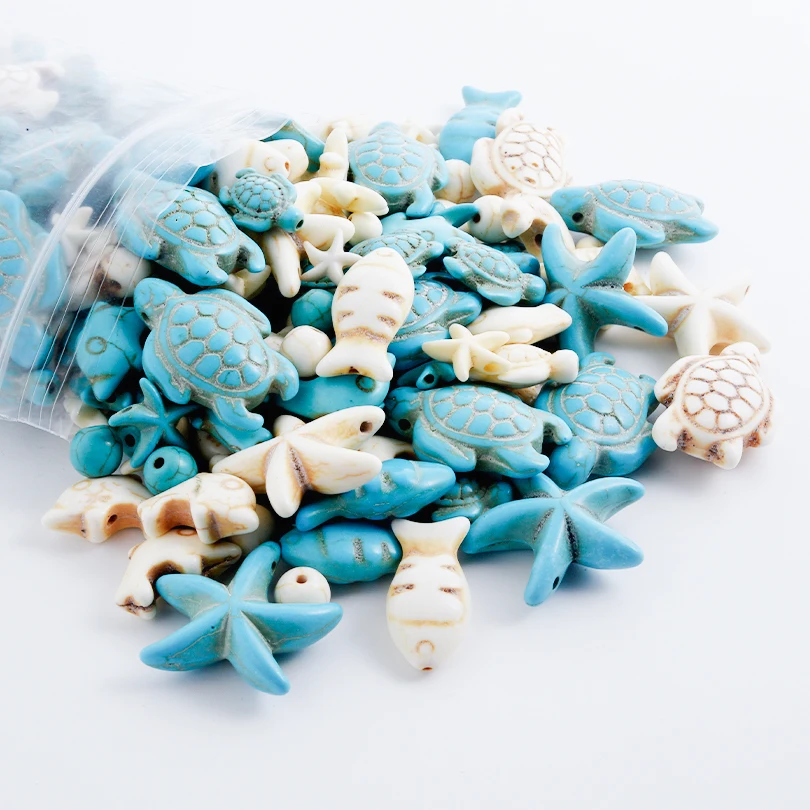 50/60/70/80pcs/lot turtle starfish dolphin small fish bead ceramic jewelry making with scattered beads DIY bracelet accessories