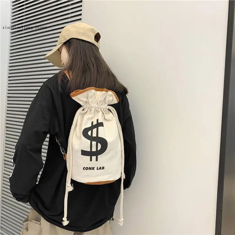 Canvas Material Casual Fashion Large Capacity Travel Crossbody Tote Bucket Backpack