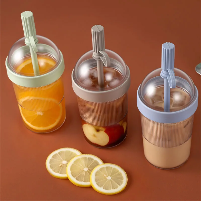 Double Seal Straw Cup With Thick Straw 500ml Wide Mouth Iced Coffee Juice Water Cup Straw Cold Drink Tumbler For Outdoor Travel view 4