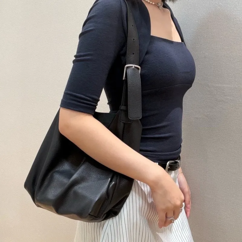 Genuine Cowhide Leather Hobo Bag Soft Slouchy Shoulder Bag Adjustable Strap For Women Daily Commute Travel Ample Storage Space