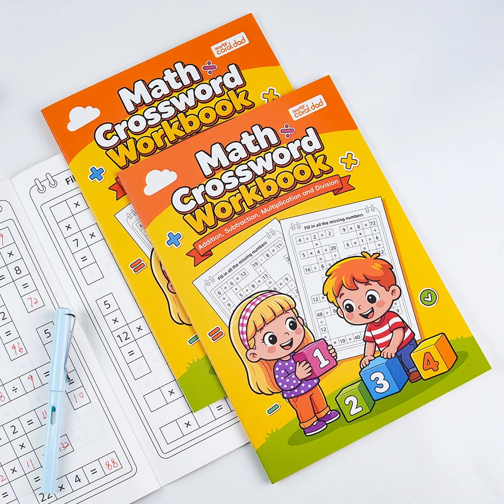 Math Crossword Workbook Kids Math Puzzle Exercise Book Addition Subtraction Multiplication Division Practice Notebook Elementary