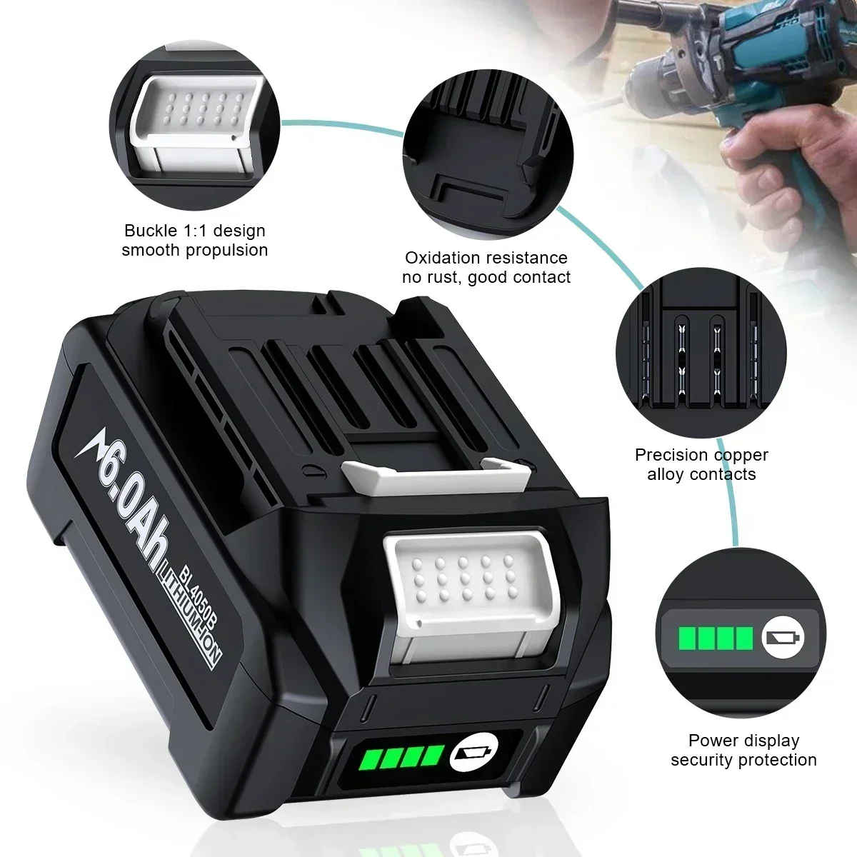 

For Makita 40V Battery 6.0Ah Li-ion Battery For XGT 40V BL4025 BL4040 BL4020 BL4050 BL4060 BL4050B Electric Drill Screwdriver
