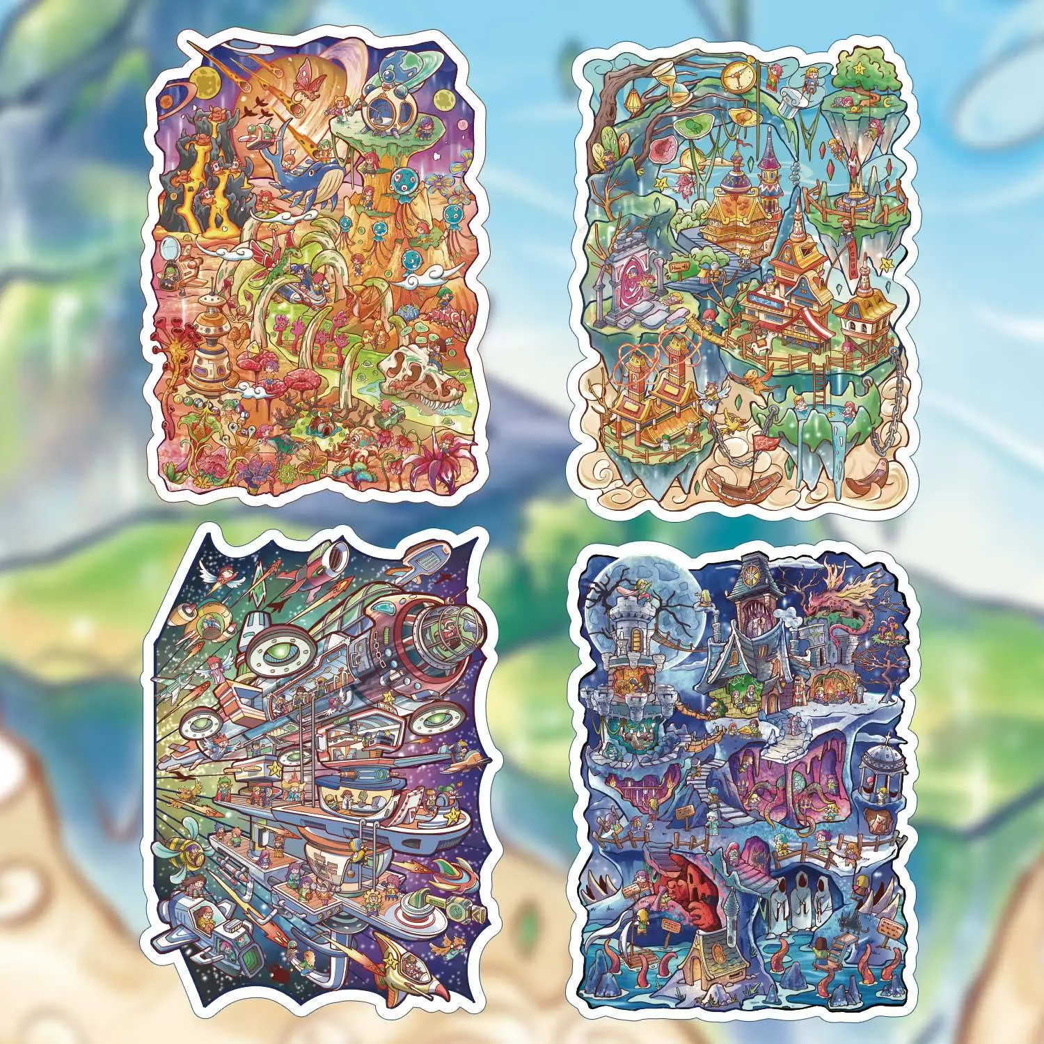 

Card Lover 4 Pcs [Fantasy Journey Series] Waterproof 3D Extra Large Landscape Stickers Alien Exploration Space Travel Journaling