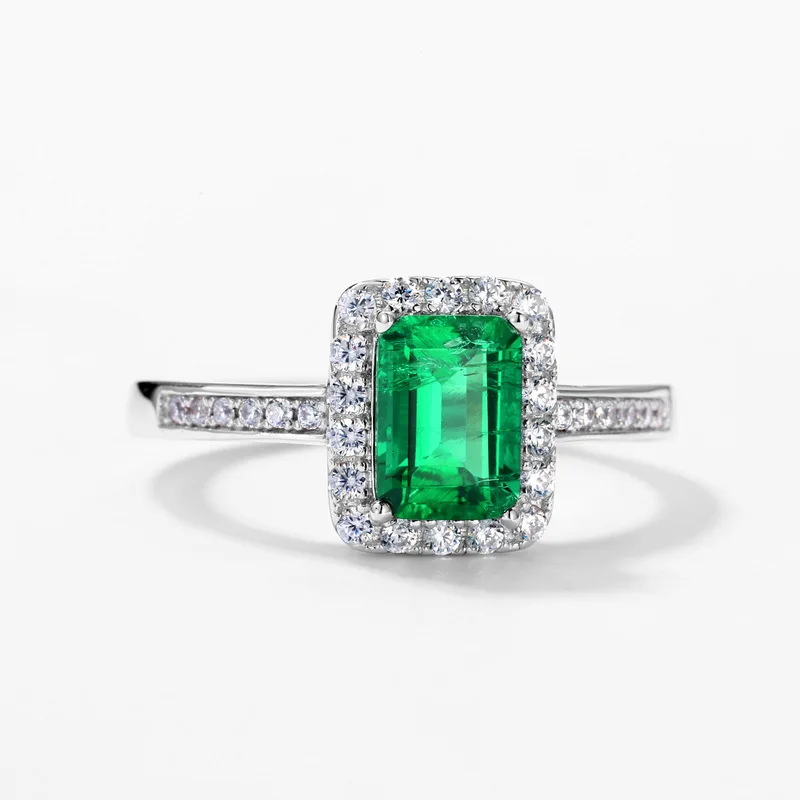 18K Gold PT950 Platinum Ring for Women Cultivated Emerald Color Baby Stone Retro Light Luxury Ring