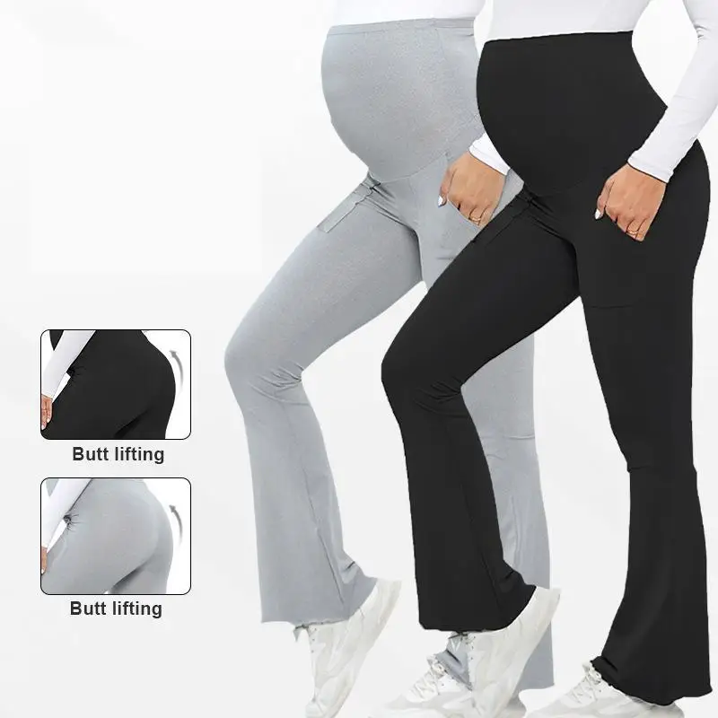 Maternity Lounge Pants For Spring Autumn High-waisted Tummy Support Breathable Casual Dance Yoga Pregnant Women Slim Flare Pants