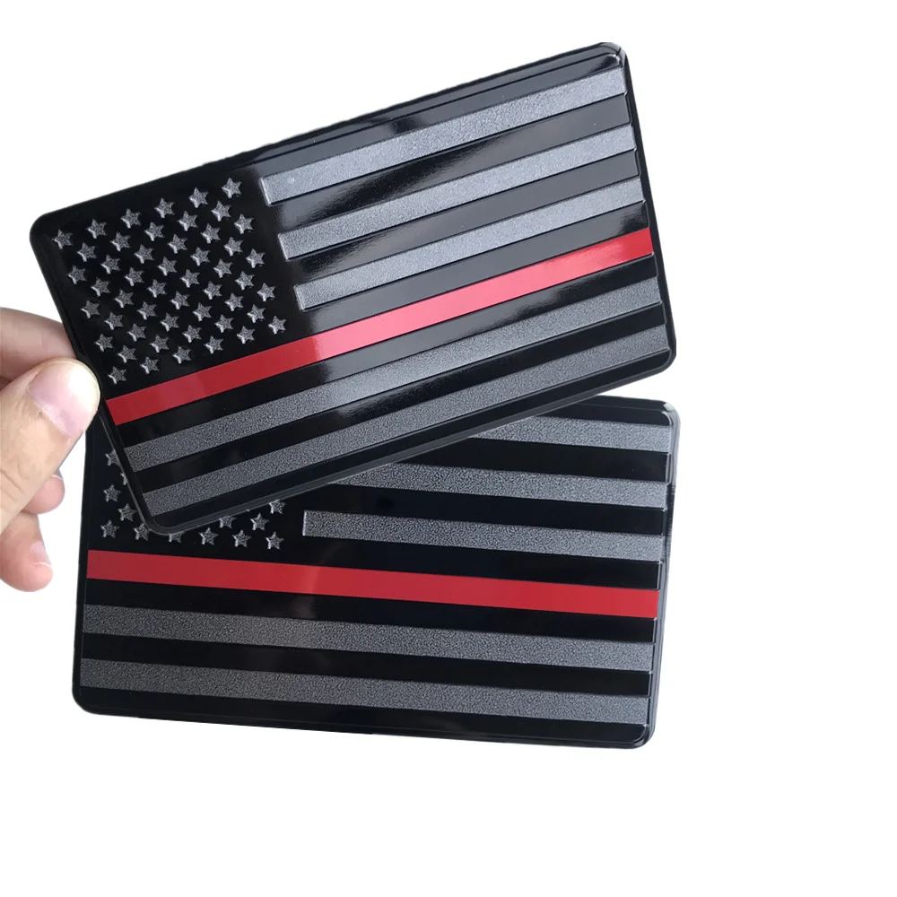 2Pcs Black Red American USA Flag 3D Metal Emblem Car Fender Trunk Door Tailgate Badge for F-150 250 350 Ram Titan Yukon Sierra