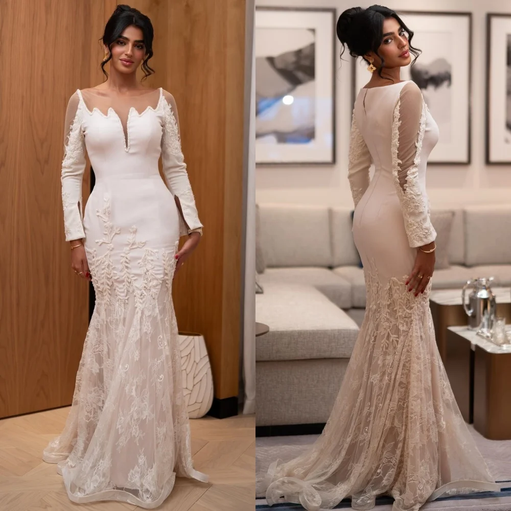 Customized Exquisite Intricate Jersey Lace Beading Mermaid Scoop Neck Long Dresses Bespoke Occasion Dresses Matching Fashion