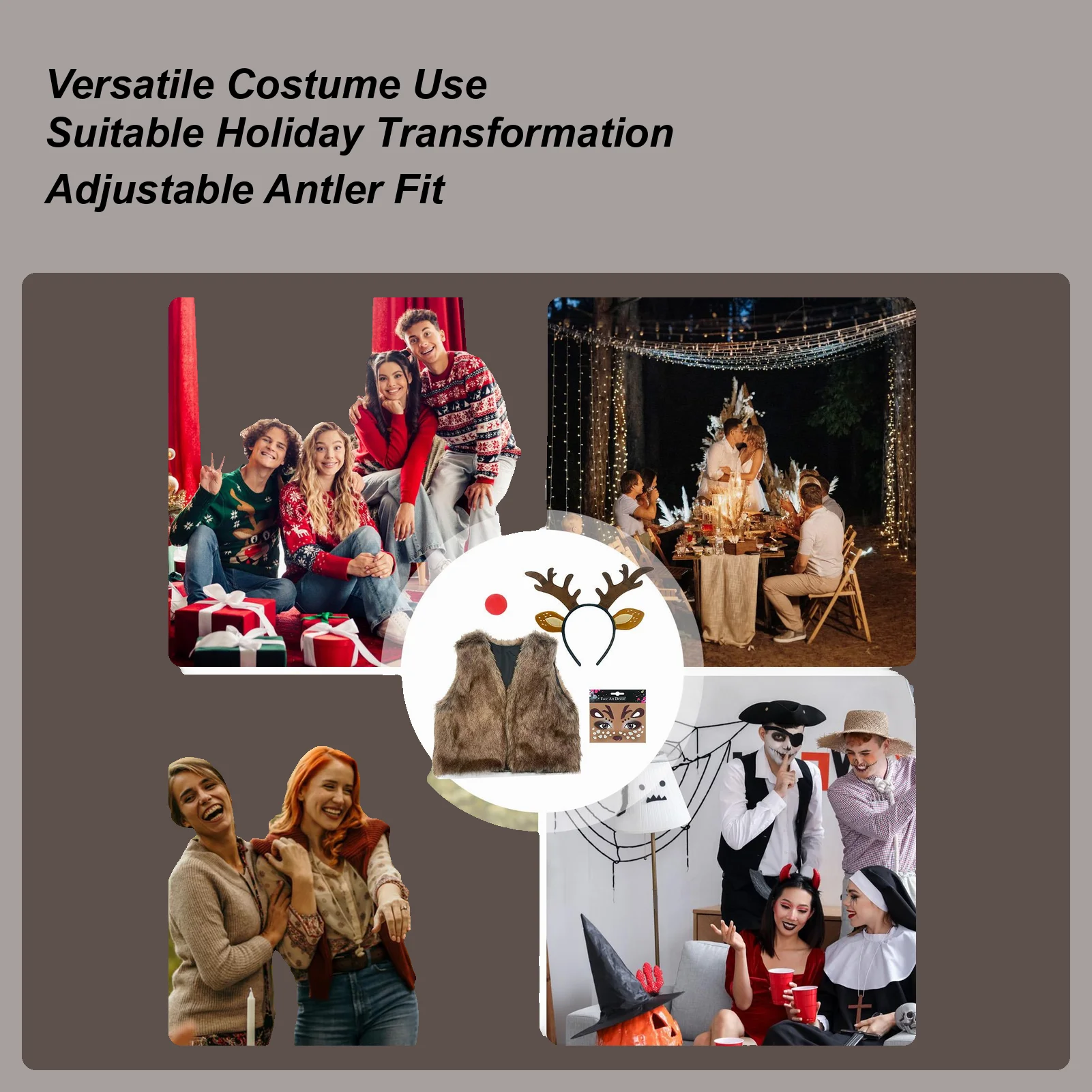 

Комплект костюма оленя, весь день, Рождественский костюм оленя, жилет, повязка на голову с красным носом для студентов, взрослых, подруг