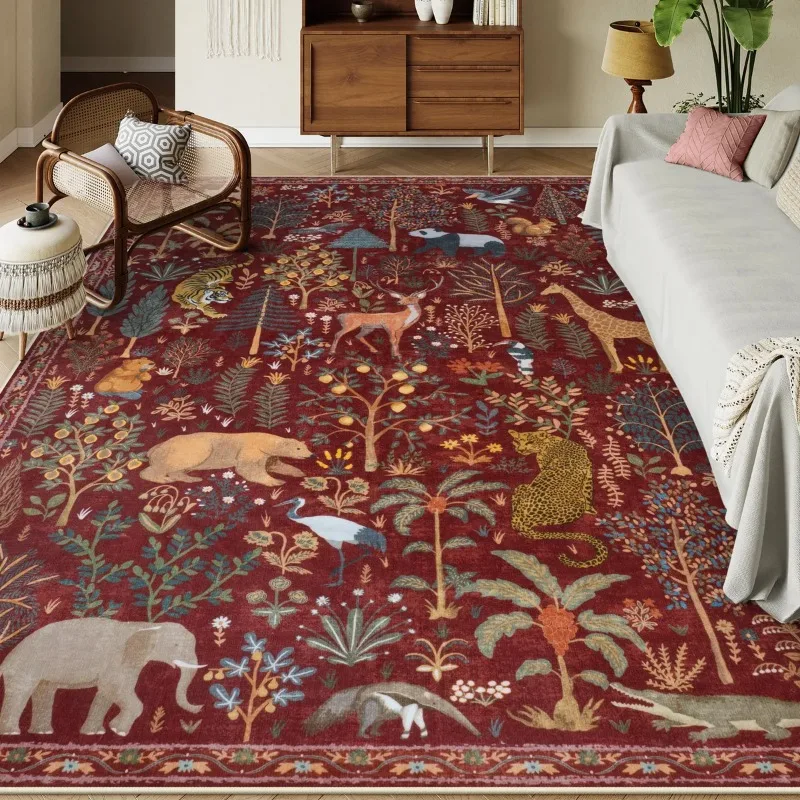 

Red Luxury Retor Animal Floral Living Room Carpet Home Decor Sofa Coffee Table Floor Mat Nonslip Washable Bedroom Rug Ковер 러그
