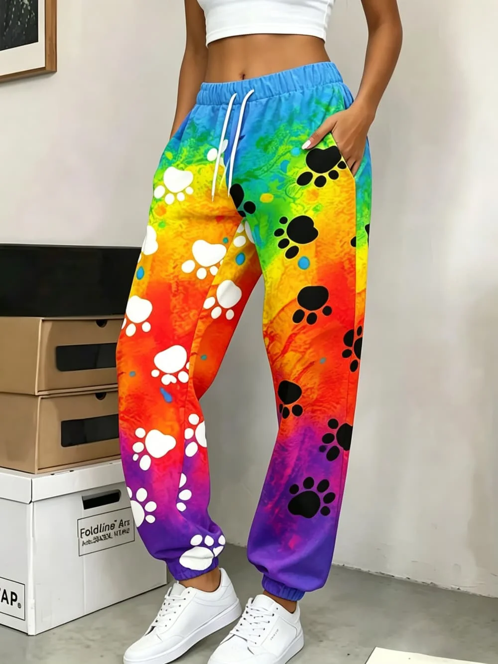 Retro Game Cartoon 3D Print Quick Dry Straight Pants Unisex, Graffiti Tiger Skull Elastic Drawstring Streetwear Long Trousers