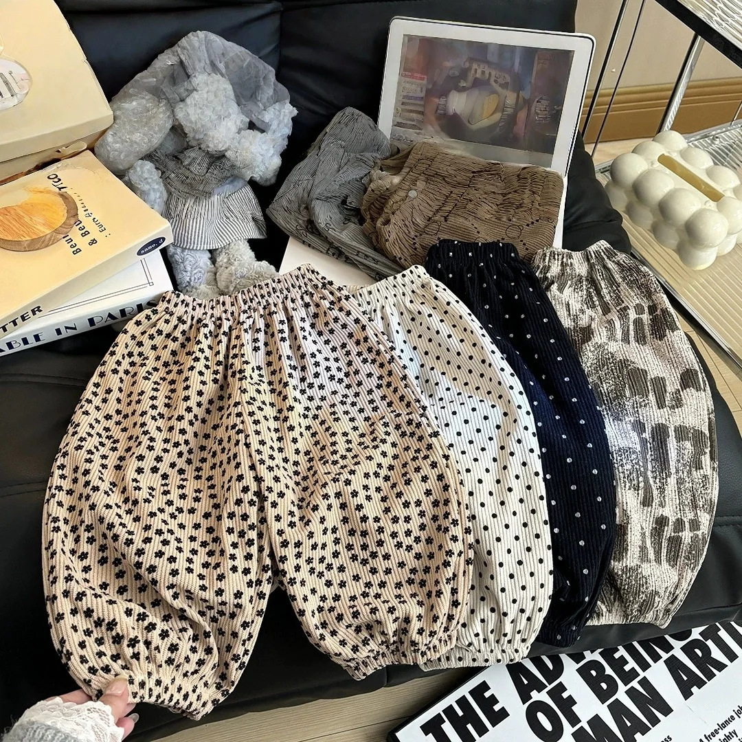 

Baby Girls Casual Pants Kids Leopard Full Printed Pant Corduroy Trousers Autumn Children's Clothing Korean Style