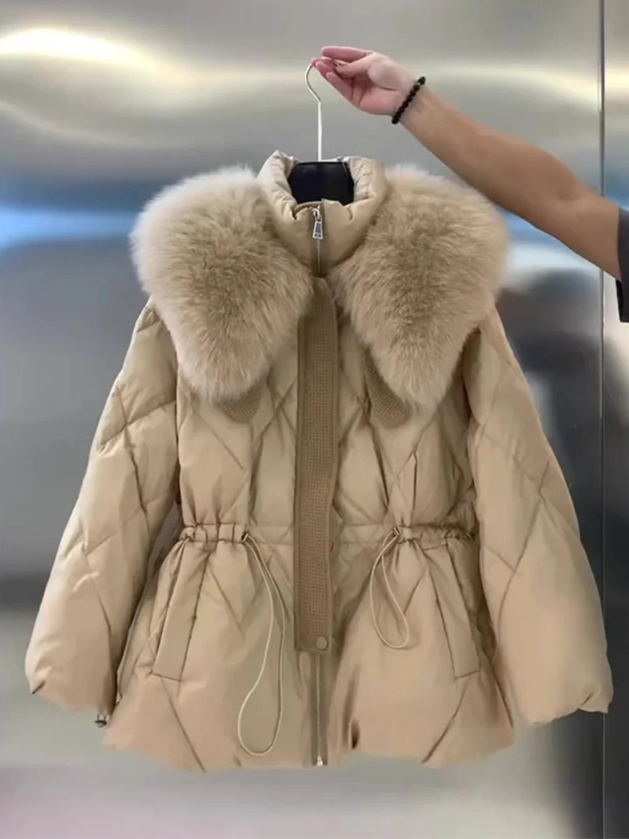 

Khaki ort Thiened down Cotton Jaet Women's Winter New Sle Commuter Korean Version Loose Fit Zipper Splicing Faion