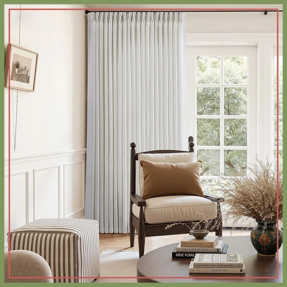 

80 Inch Wide Pinch Pleated Curtains 108 Inch Length Light Filtering Back Tab with Hooks Clip Rings for Living Room Large Window