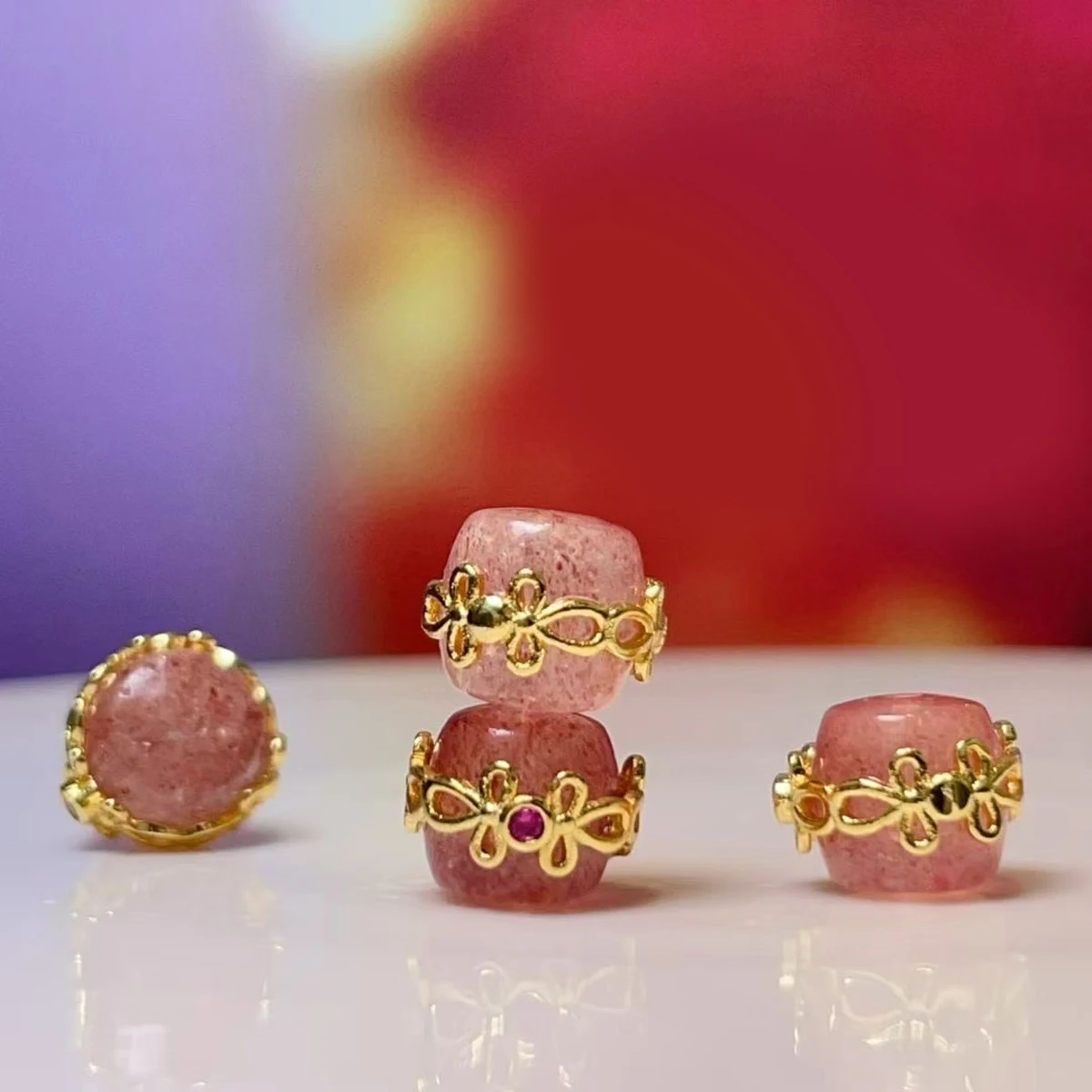 

5pcs Strawberry Crystal Beads Cylindrical Natural Stone Semi-Finished Beads for Jewelry Making DIY Necklace Bracelet Accessories