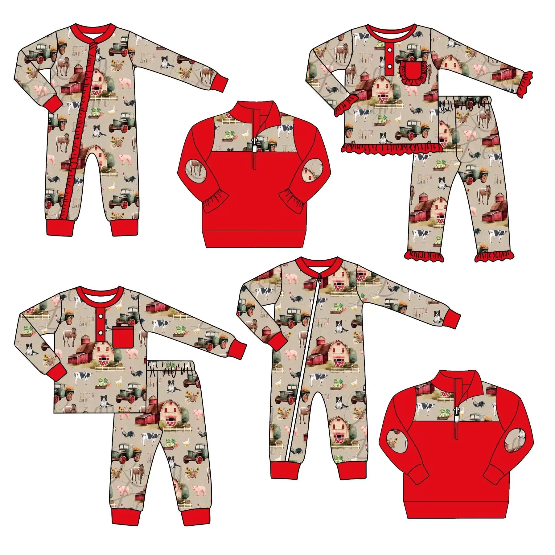 Wholesale Children Farm Clothing Toddler Boys Girls Pajamas Baby Sleeper Kid Pullover Shirt Animal Clothes