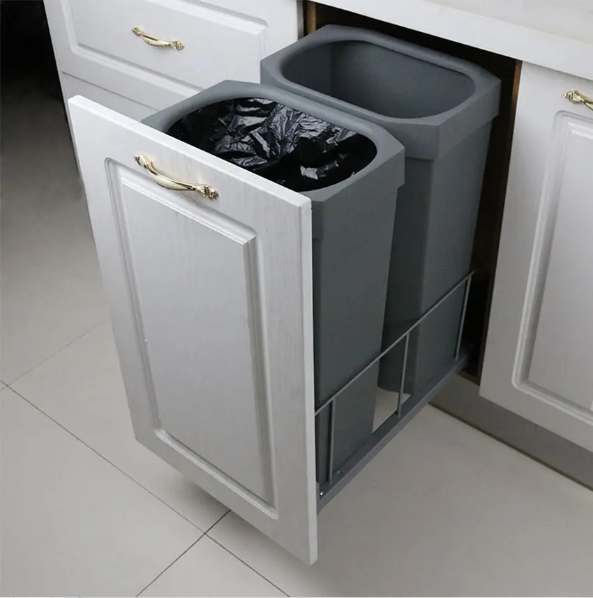 Kitchen extra high pull-out embedded hidden damping rail cabinet trash can dry and wet separation large household storage