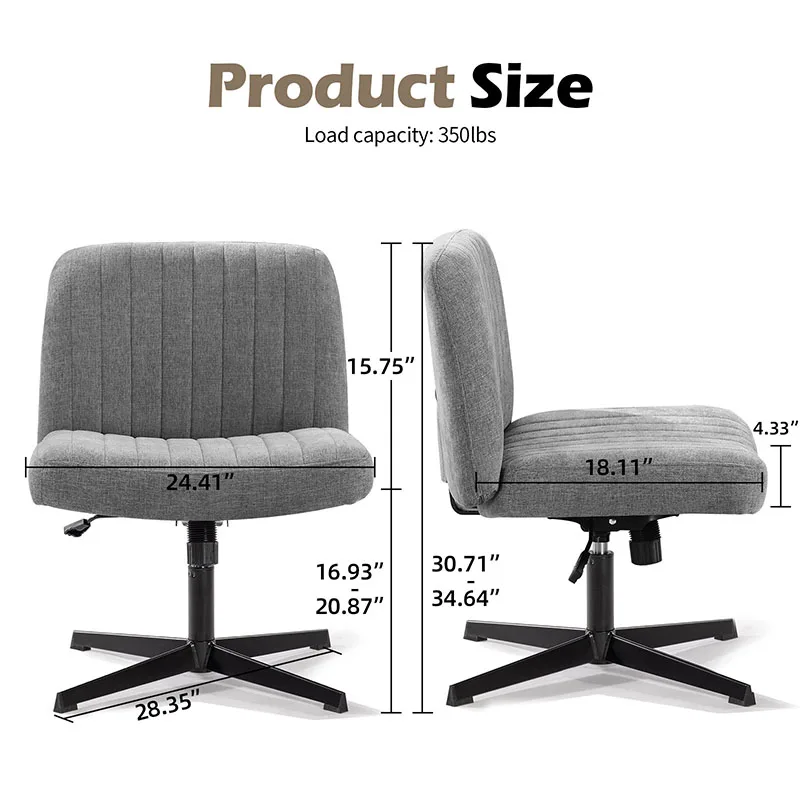 Office Chair Armless Desk Chair No Wheels, Fabric Padded Wide Seat Home Office Chairs, 115° Rocking Mid Back Cute Computer Chair