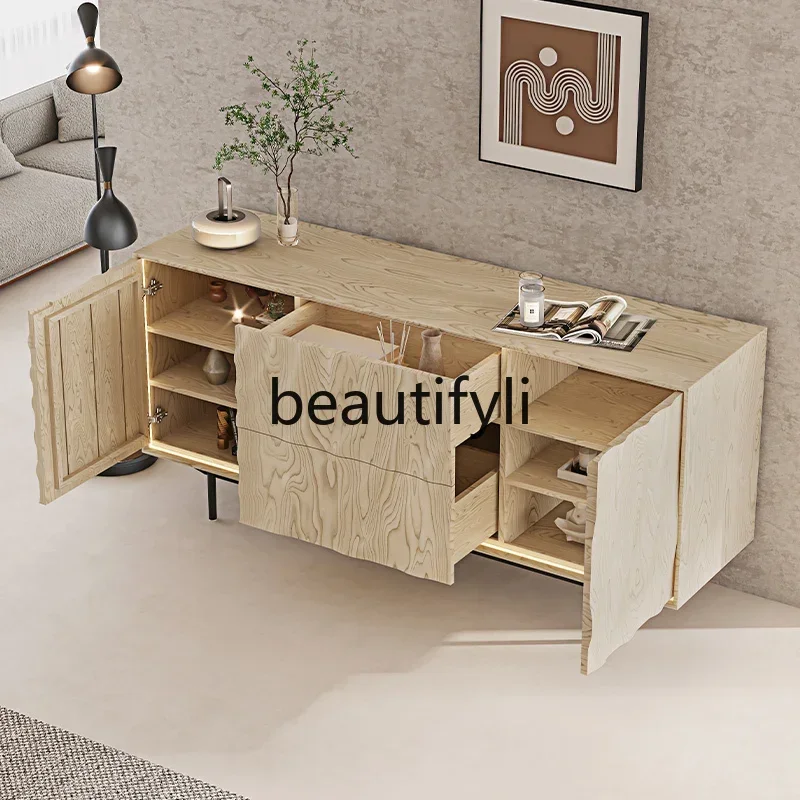 

Wave solid wood dining room side cabinet, antique door cabinet, ash wood modern light luxury decorative cabinet0420