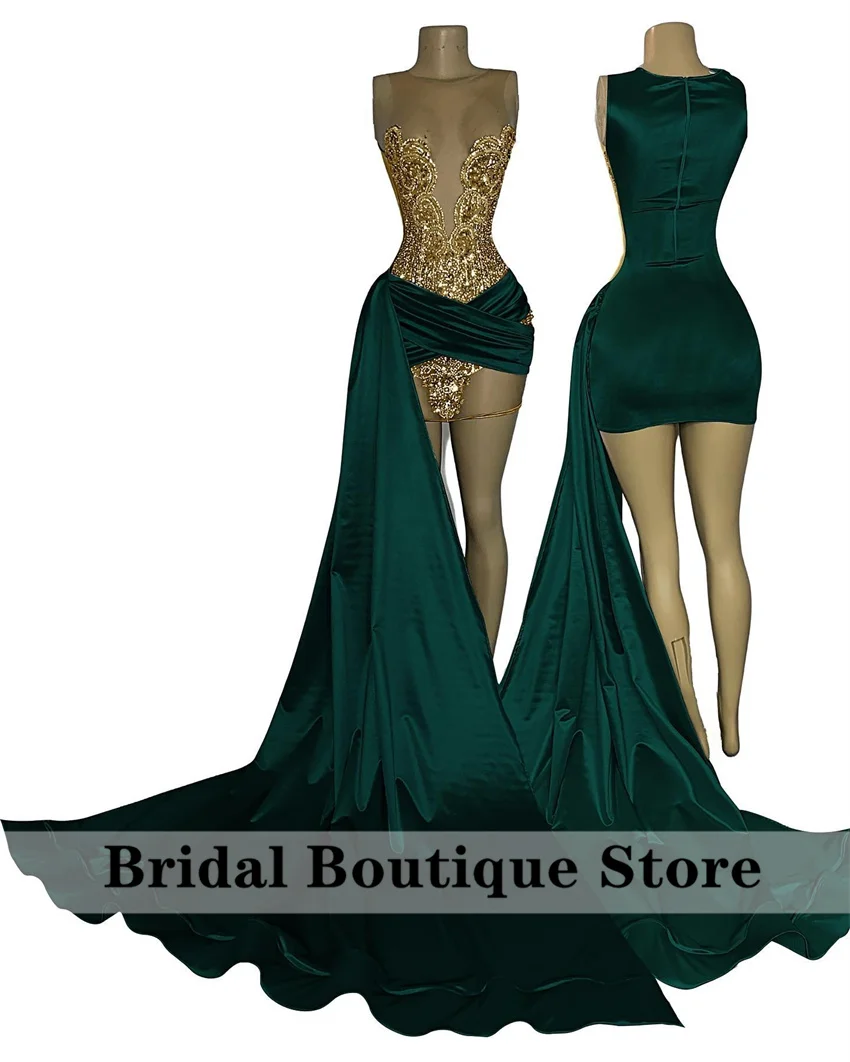 Luxury Green Velvet Prom Dress 2025 Sheer Neck Beads Crystal Gems Birthday Party Cocktail Homecoming Gowns Robe Customized