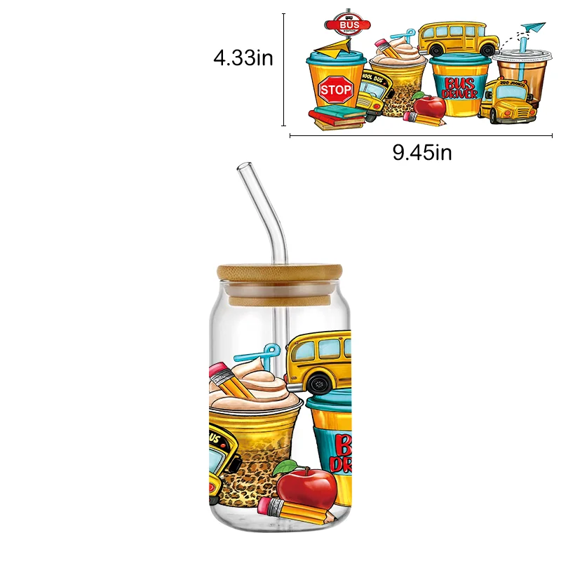 موضوع يوم المعلم UV DTF كأس التفاف ل 16 أوقية كأس التفاف نقل ملصق تسمية مخصصة شعار DIY ذاتية اللصق