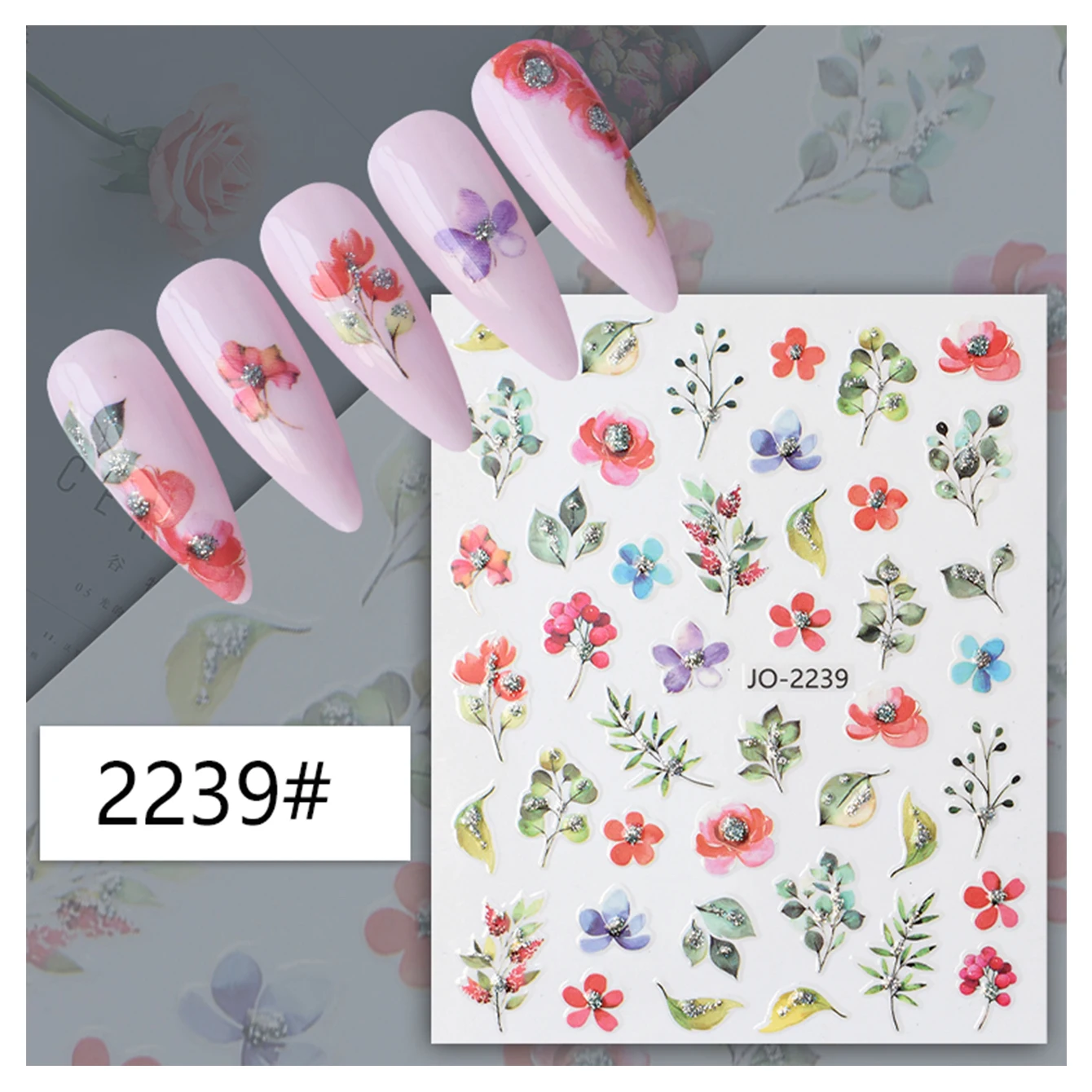 Aquarel Bloem Nagel Sticker Madeliefje Kersenbloesem Blaadje Vlinder Charme Lente Zomer Slider Y 2K Manicure Decoratie Tips