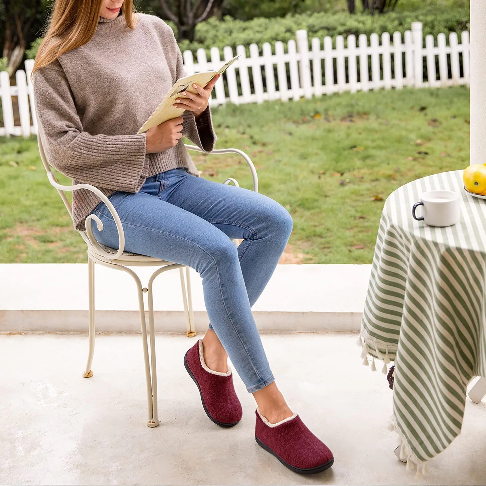 Shevalues Damen Winter Baumwollschuhe Warme Fleece-Gefütterte Indoor-Outdoor Fell-Hausschuhe Rutschfeste Gummisohlen Herren Flauschige Hausschuhe – Detail 3